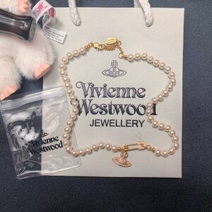 Vivienne Westwood Safety Pin Bas Relief Pearl Choker Necklace